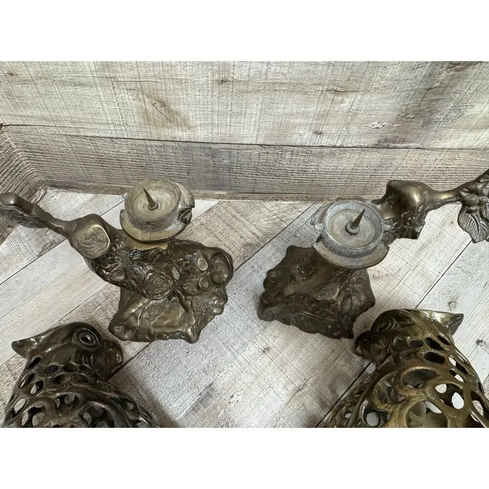 Vintage Brass Parrot Candle Holders